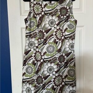 Connected Apparel Green and Brown Floral Mini Dress